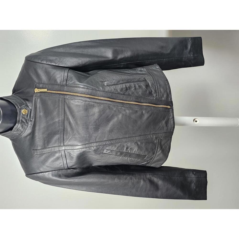 Michael Kors Black Lamb Leather Moto jacket XS2